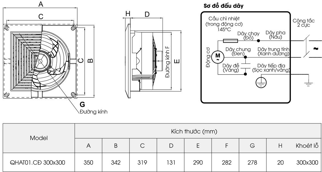 Quạt thông gió hút trần thẳng QHAT01.CĐ 300x300