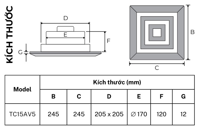Quạt thông gió âm trần thẳng Tico TC-15AV5