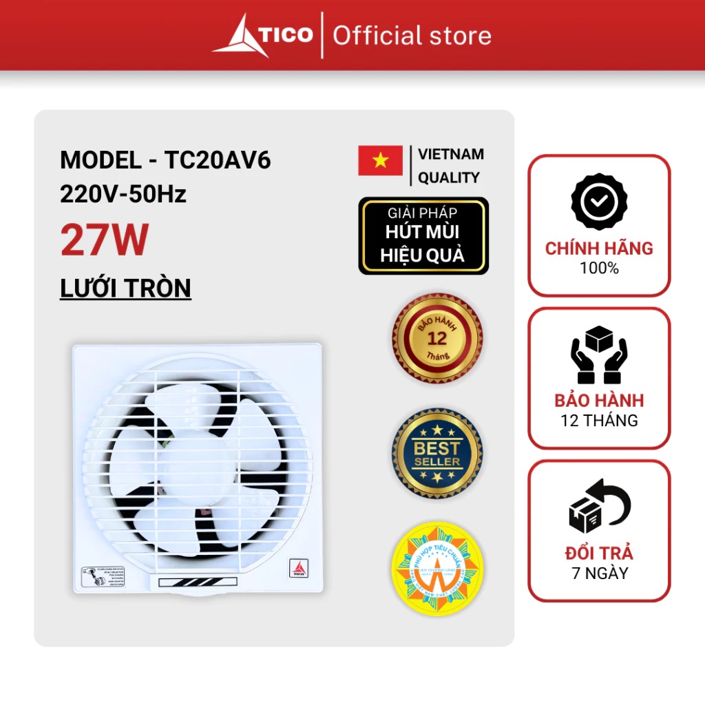 Quạt thông gió gắn tường Tico TC-20AV6 1 Chiều