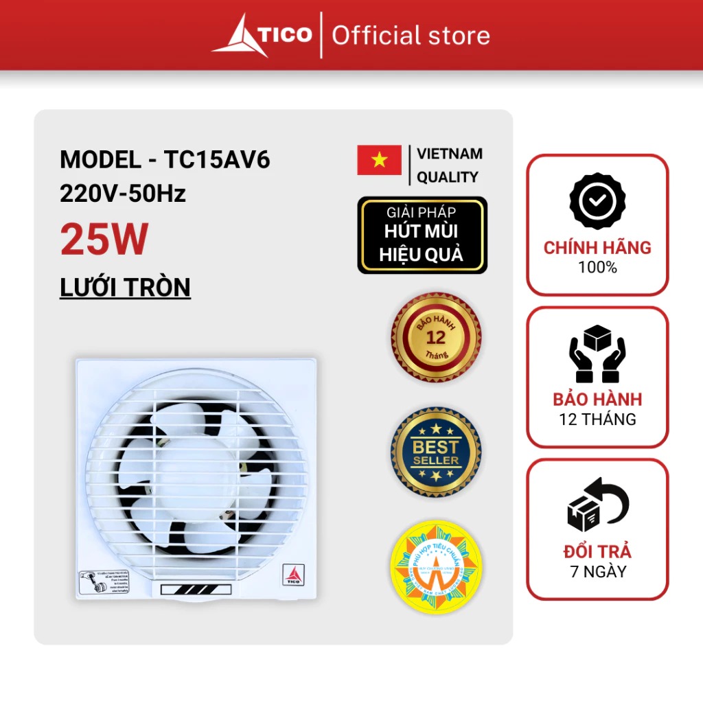 Quạt thông gió gắn tường Tico TC-15AV6 1 Chiều