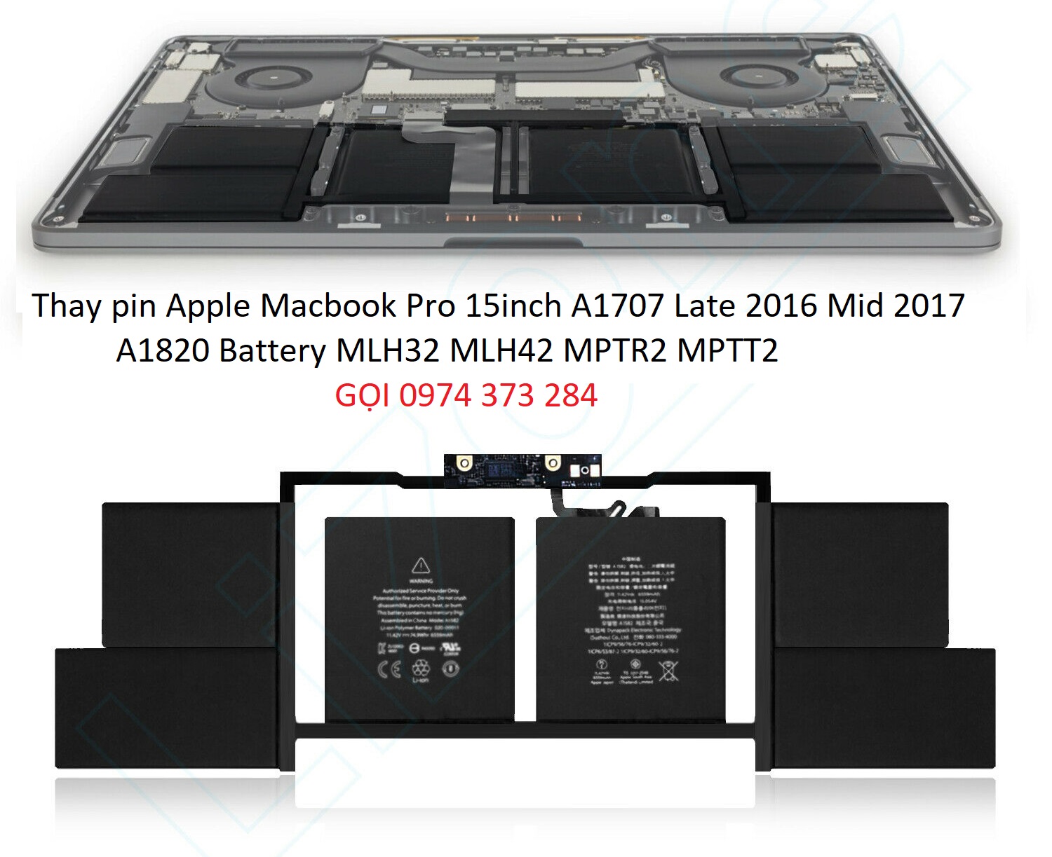Thay pin Apple Macbook Pro 15inch A1707 Late 2016 Mid 2017 A1820 Battery MLH32 MLH42 MPTR2 MPTT2 