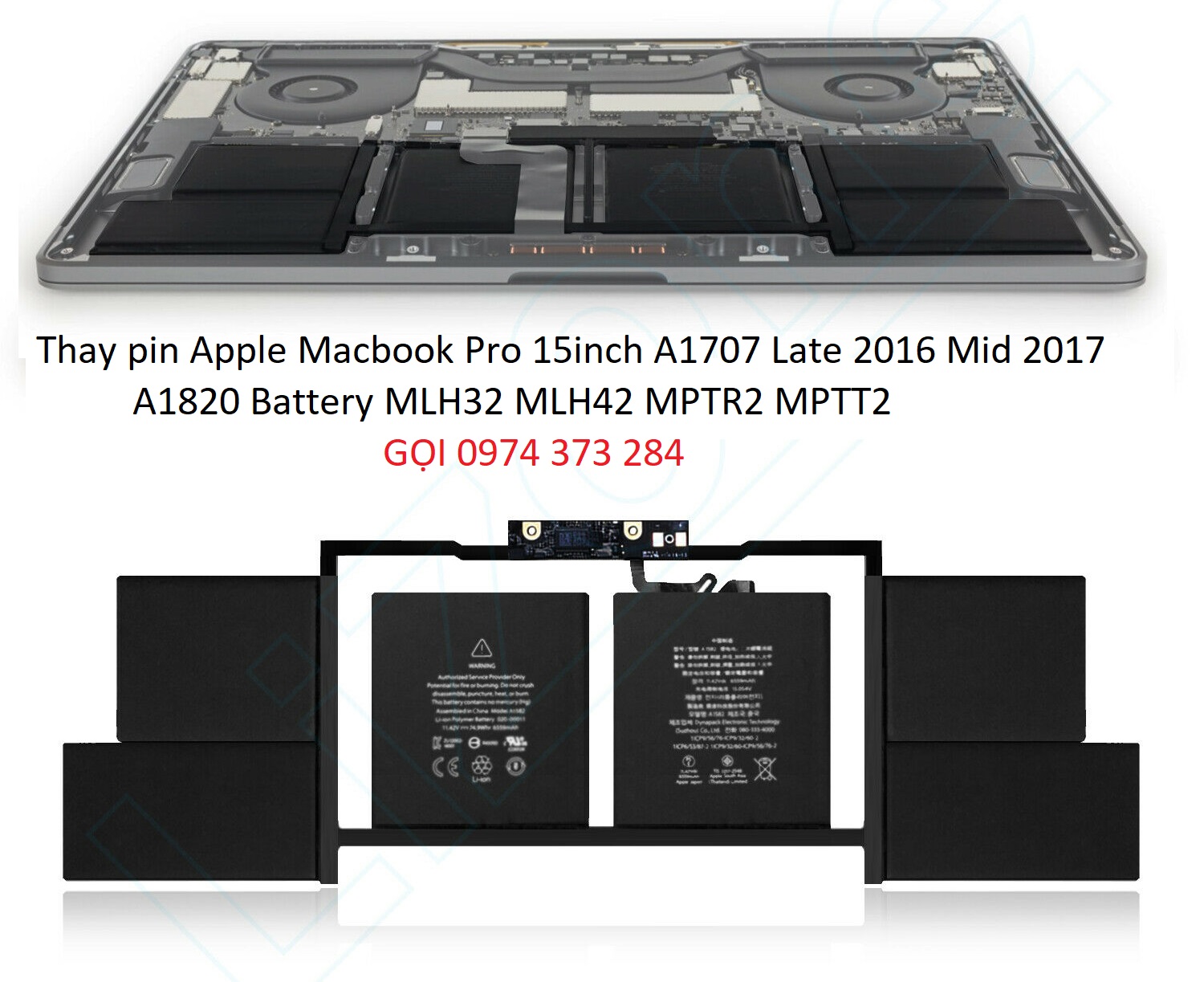 Thay pin Apple Macbook Pro 15inch A1707 Late 2016 Mid 2017 A1820 Battery MLH32 MLH42 MPTR2 MPTT2
