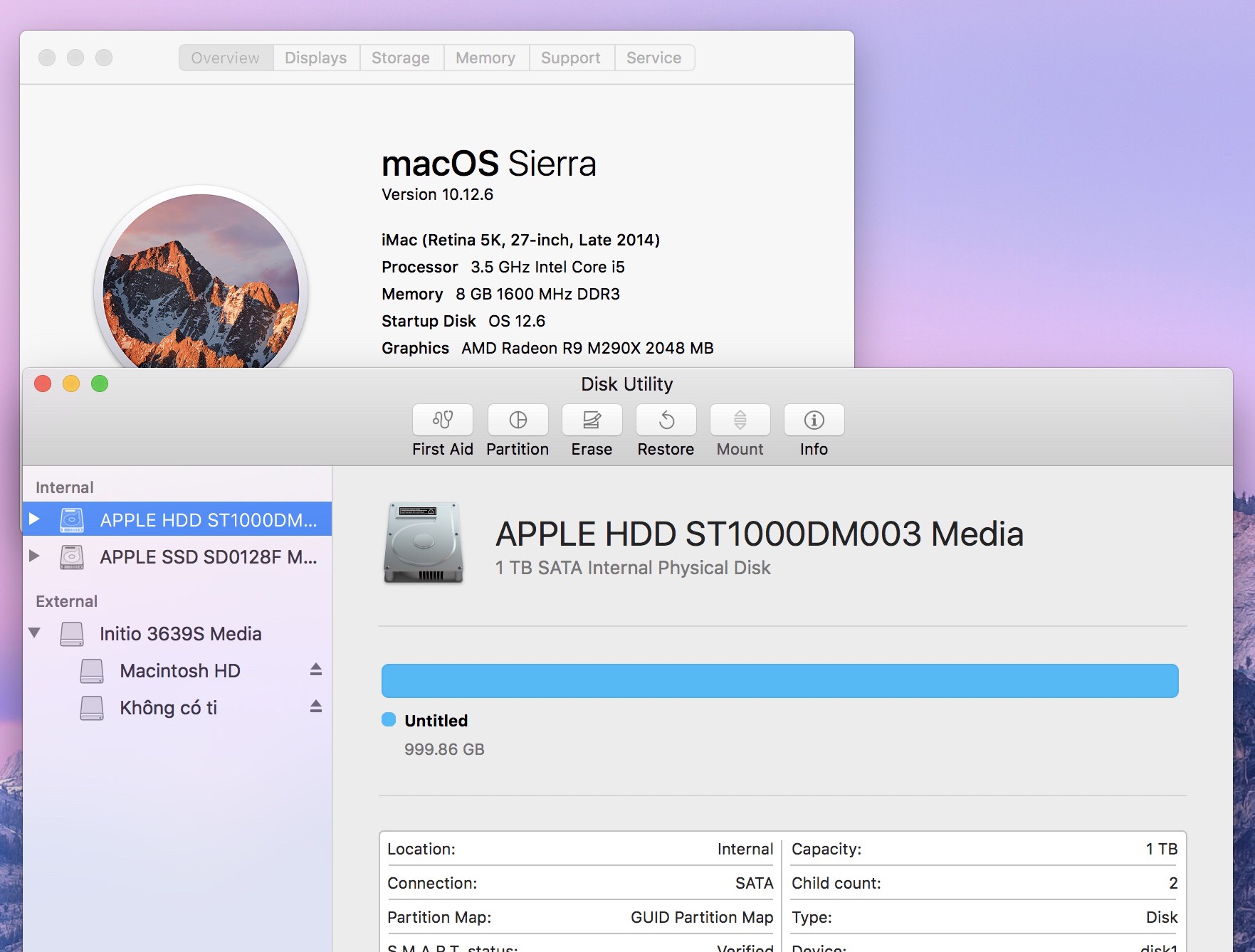 Cấu hình iMAC 27inch 5k 2014 i5-3.5GHz ram 8GB 1600MHz AMD Radeon R9 M290X 2GB APPLE SSD 128GB APPLE HDD 1TB zin đẹp