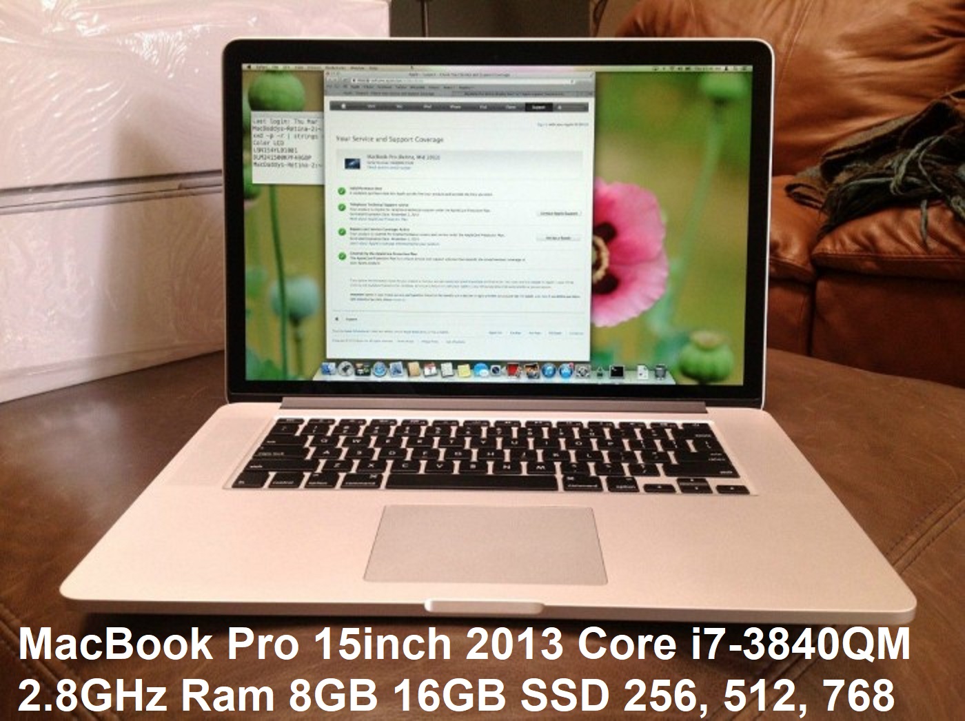 MacBook Pro 15inch Early 2013 Core i7-3840QM 2.8GHz Ram 8GB 16GB SSD 256, 512, 768 GB ME698 A1398 EMC 2673