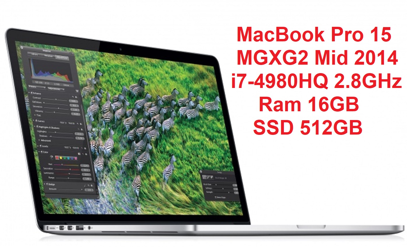 MacBook Pro 15inch MGXG2 Mid 2014 Core i7-4980HQ 2.8GHz Ram 16GB SSD 512GB A1398 (EMC 2881)