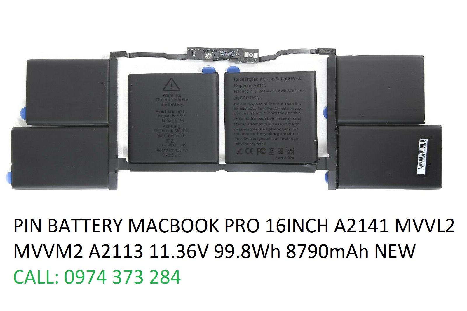 PIN BATTERY MACBOOK PRO 16INCH A2141 MVVL2 MVVM2 A2113 11.36V 99.8Wh 8790mAh NEW