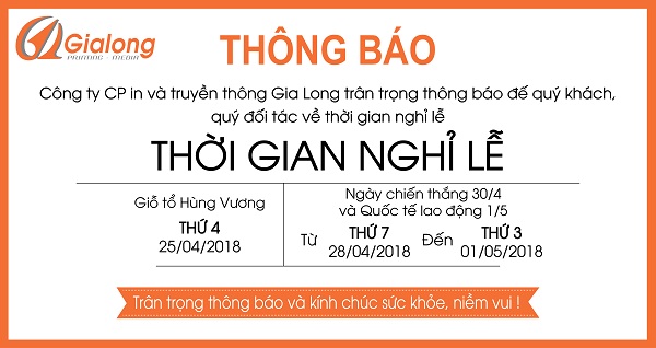 Thông báo nghỉ lễ giỗ tổ Hùng Vương, Ngày chiến thắng 30- 4 và Quốc tế lao động mùng 1- 5