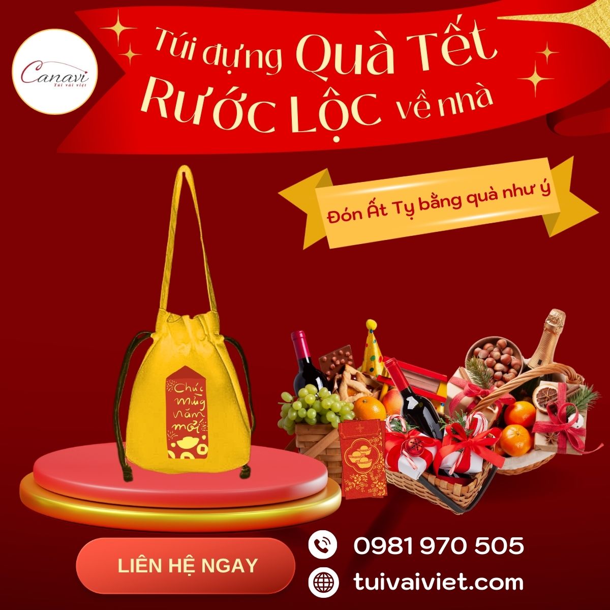 Túi vải canvas có dây rút đựng bao lì xì