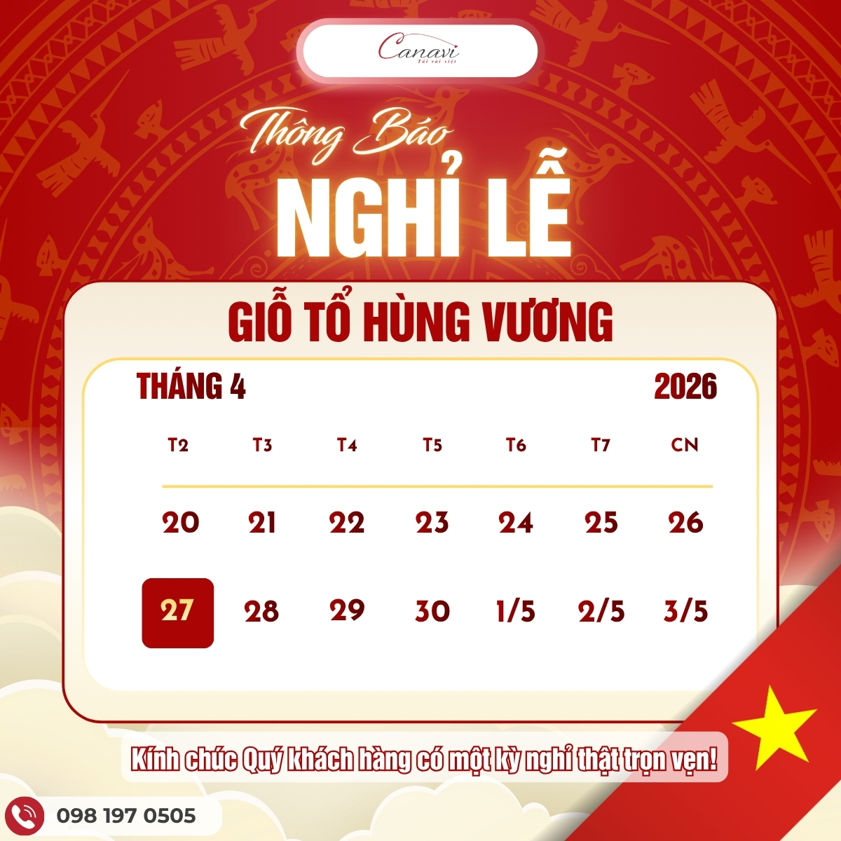 lịch nghỉ lễ Giỗ Tổ Hùng Vương