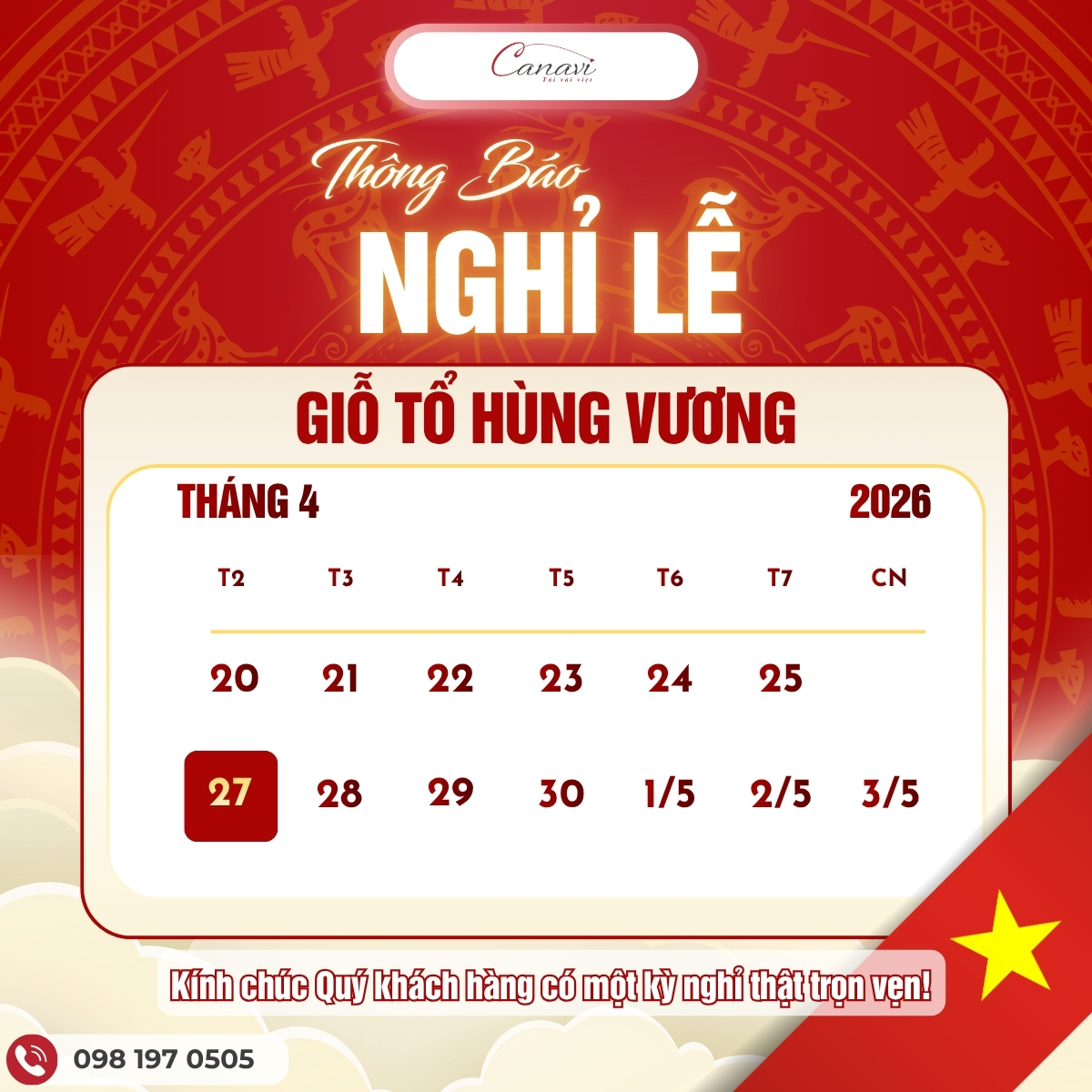 Thời gian nghĩ lễ Giỗ Tổ Hùng Vương
