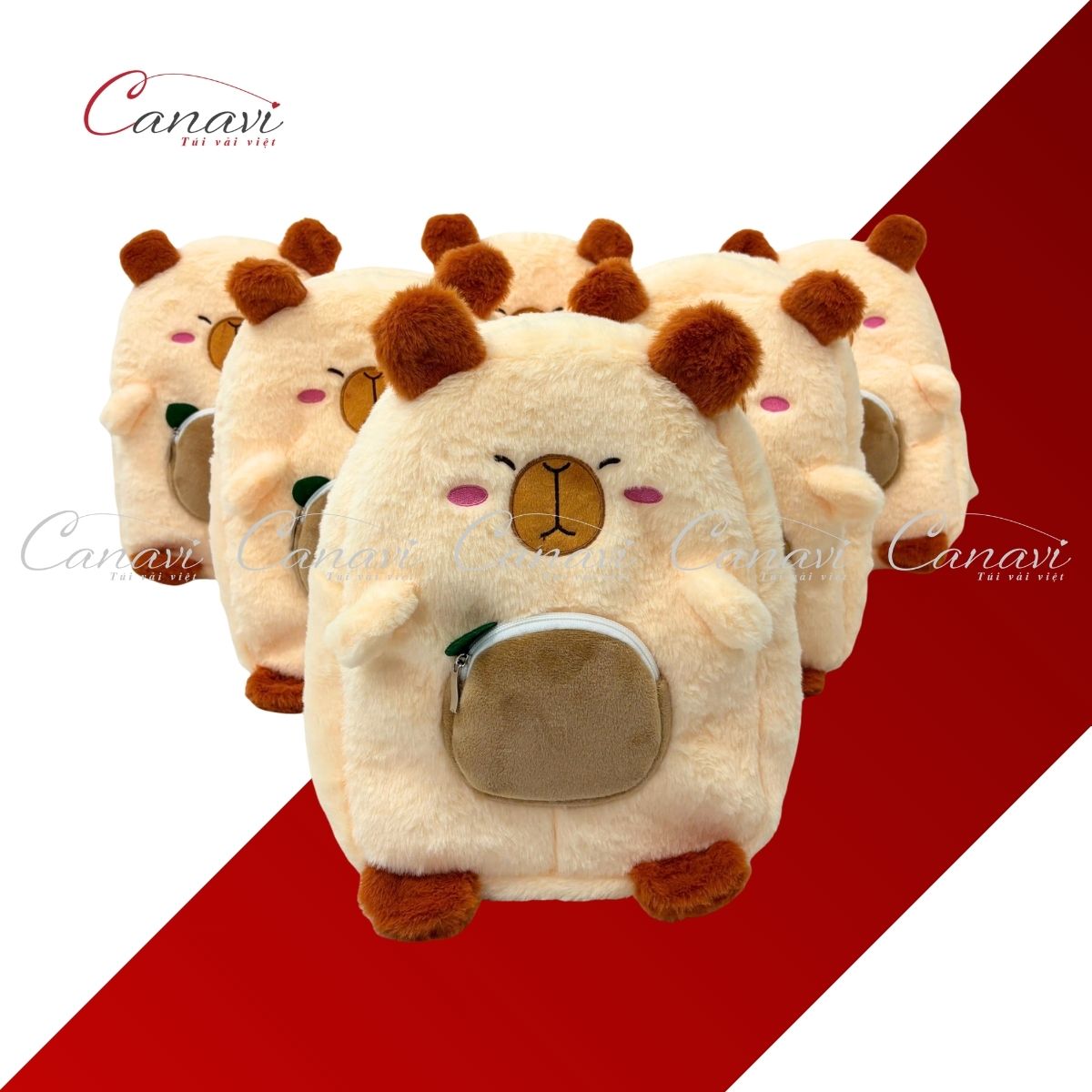 Balo trẻ em đi học hình gấu bông Capybara vải lông thỏ