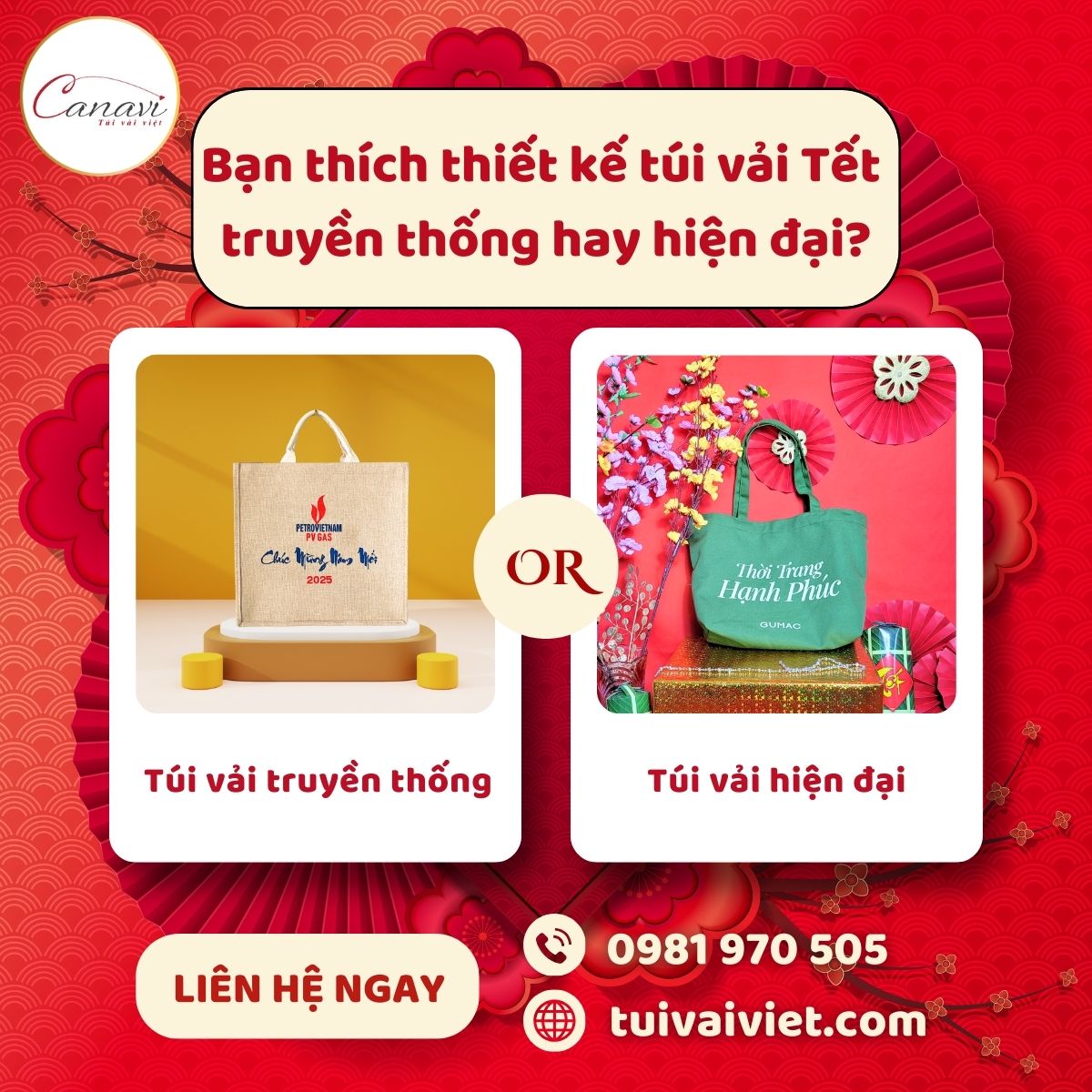 Bạn thích thiết kế túi vải Tết truyền thống hay hiện đại?