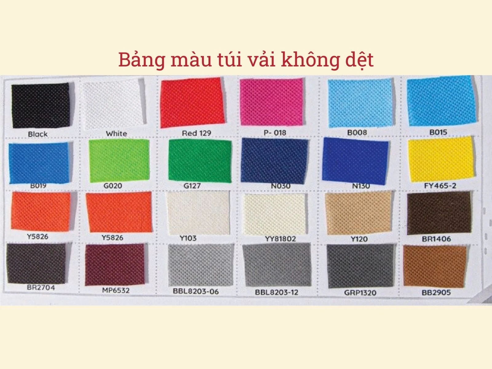 Bảng màu phổ biến của túi vải không dệt