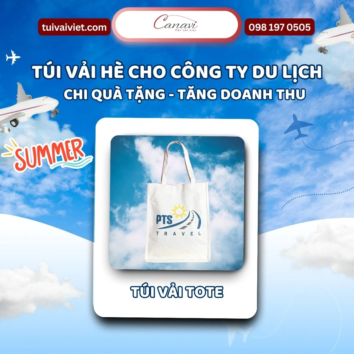 Túi vải tote hiện đại, dễ check-in cho công ty du lịch
