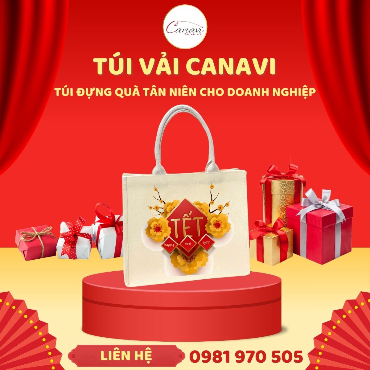 Bộ túi vải sang trọng đựng quà tân niên cho đối tác