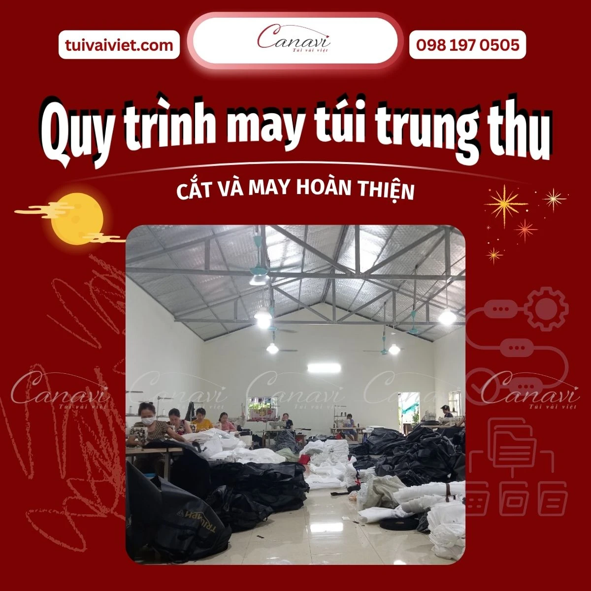 cắt và may hoàn thiện túi vải không dệt đựng bánh trung thu