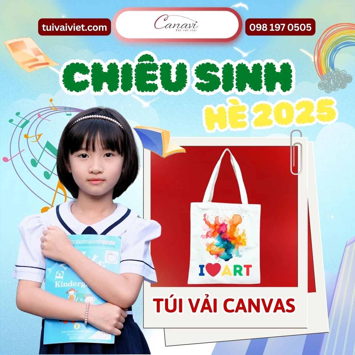 Chiêu sinh lớp năng khiếu hè 2025 bằng quà tặng túi vải canvas