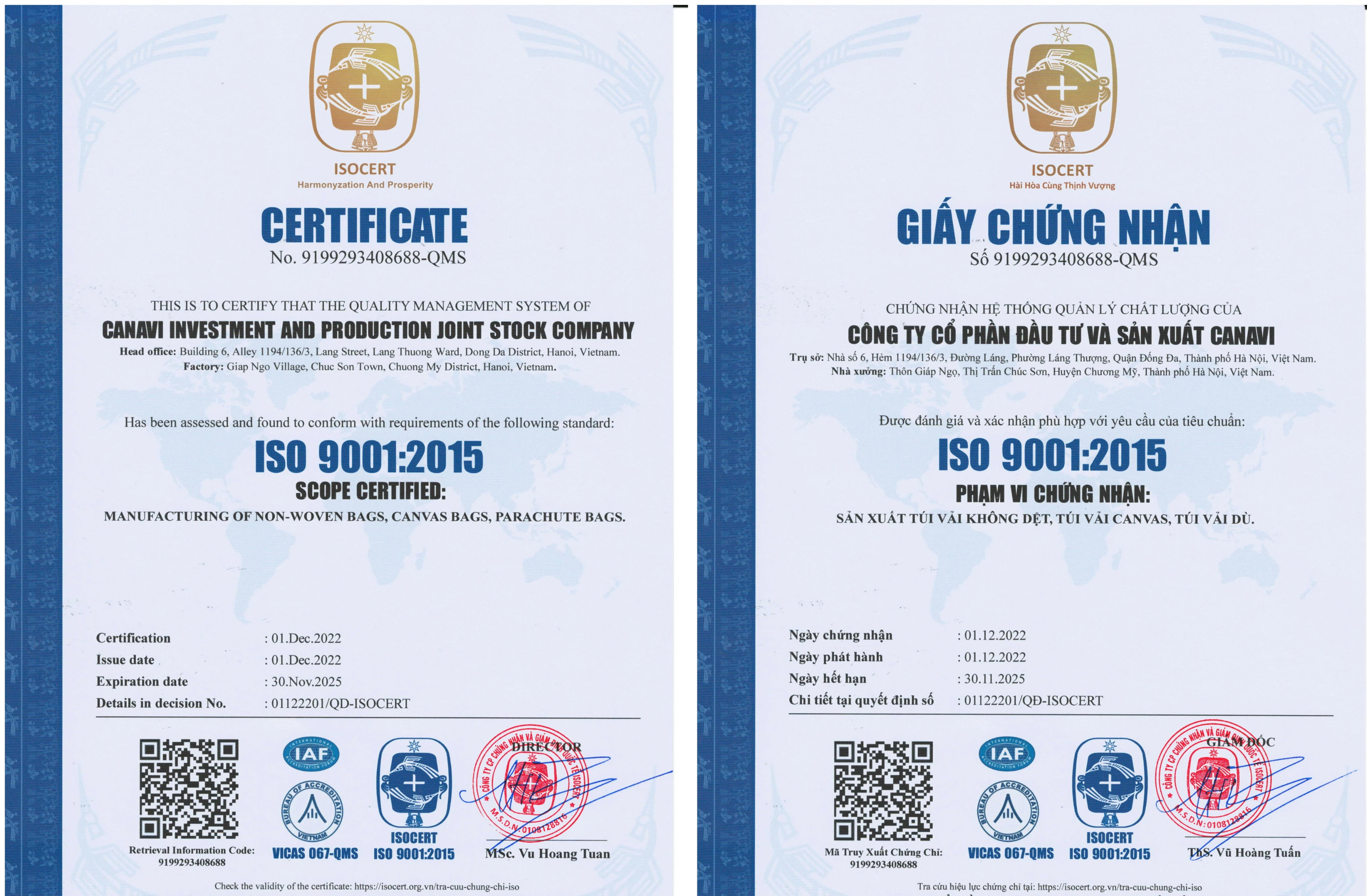 TÚI VẢI CANAVI tự hào khẳng định chất lượng ưu Việt của sản phẩm túi vải