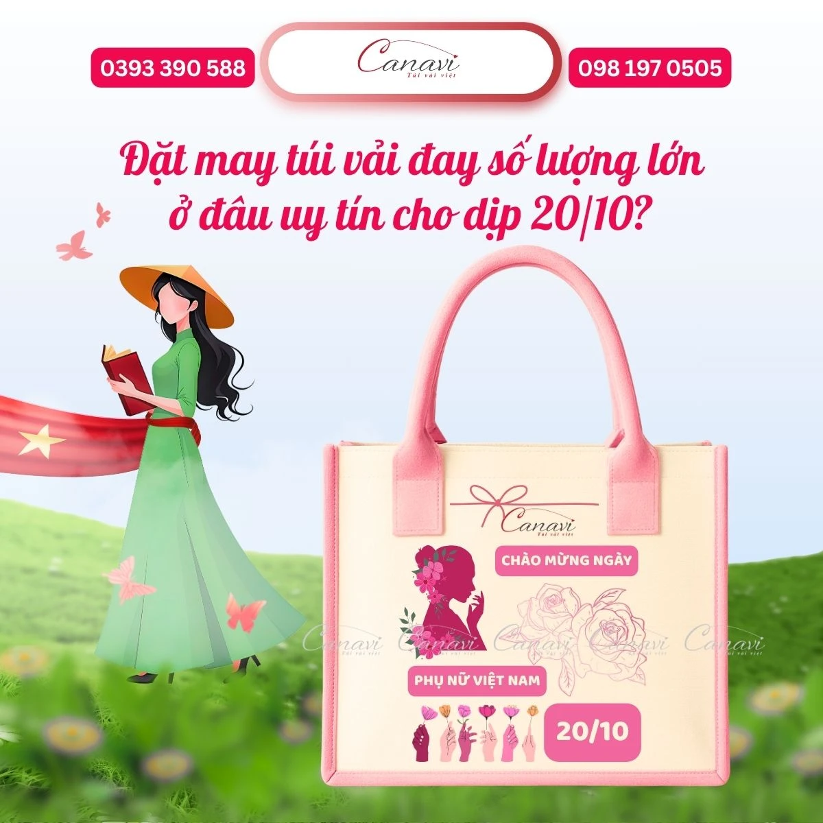 Túi vải đay họa tiết hồng ngọt ngào được may in bởi xưởng túi vải Việt Canavi