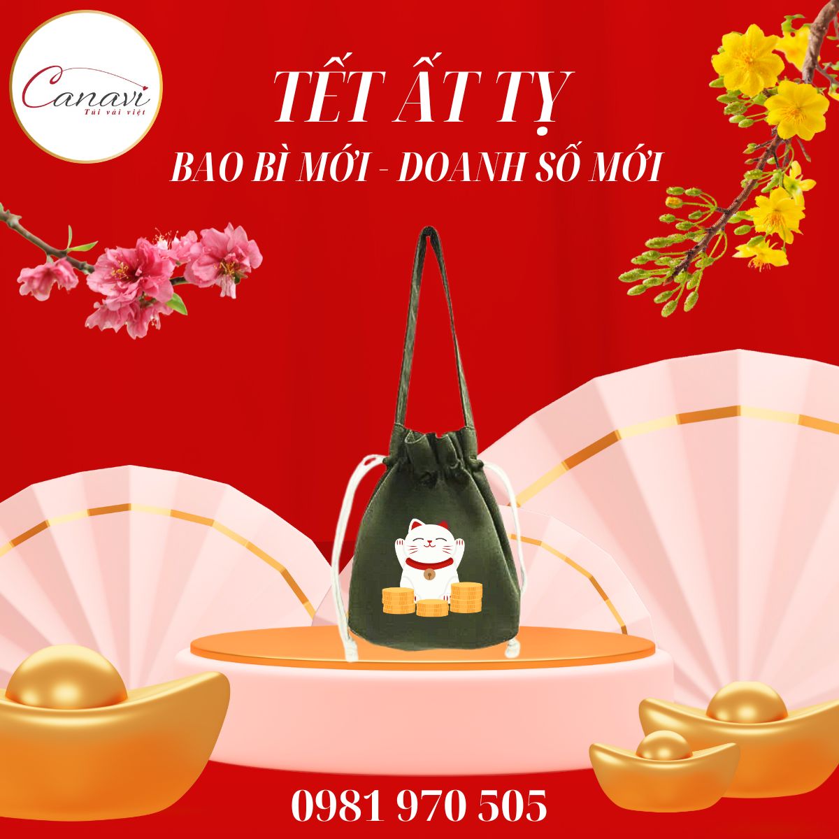 túi vải dây rút canvas đựng lì xì