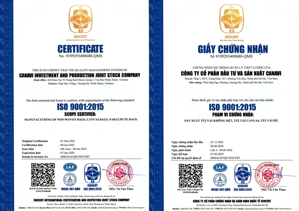TÚI VẢI CANAVI tự hào khẳng định chất lượng ưu Việt của sản phẩm túi vải
