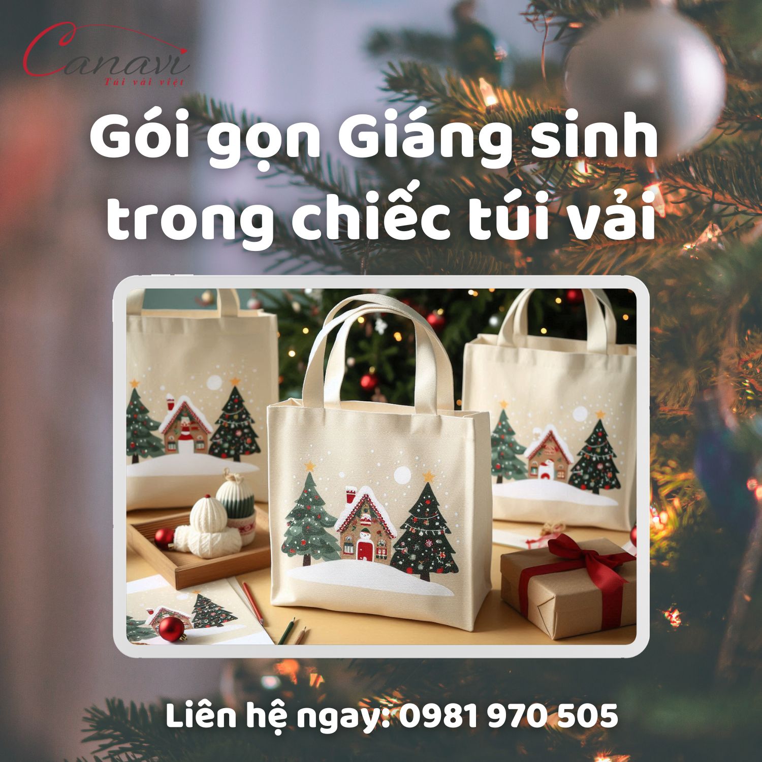 Gói gọn mùa lễ hội Giáng sinh trong một chiếc túi vải
