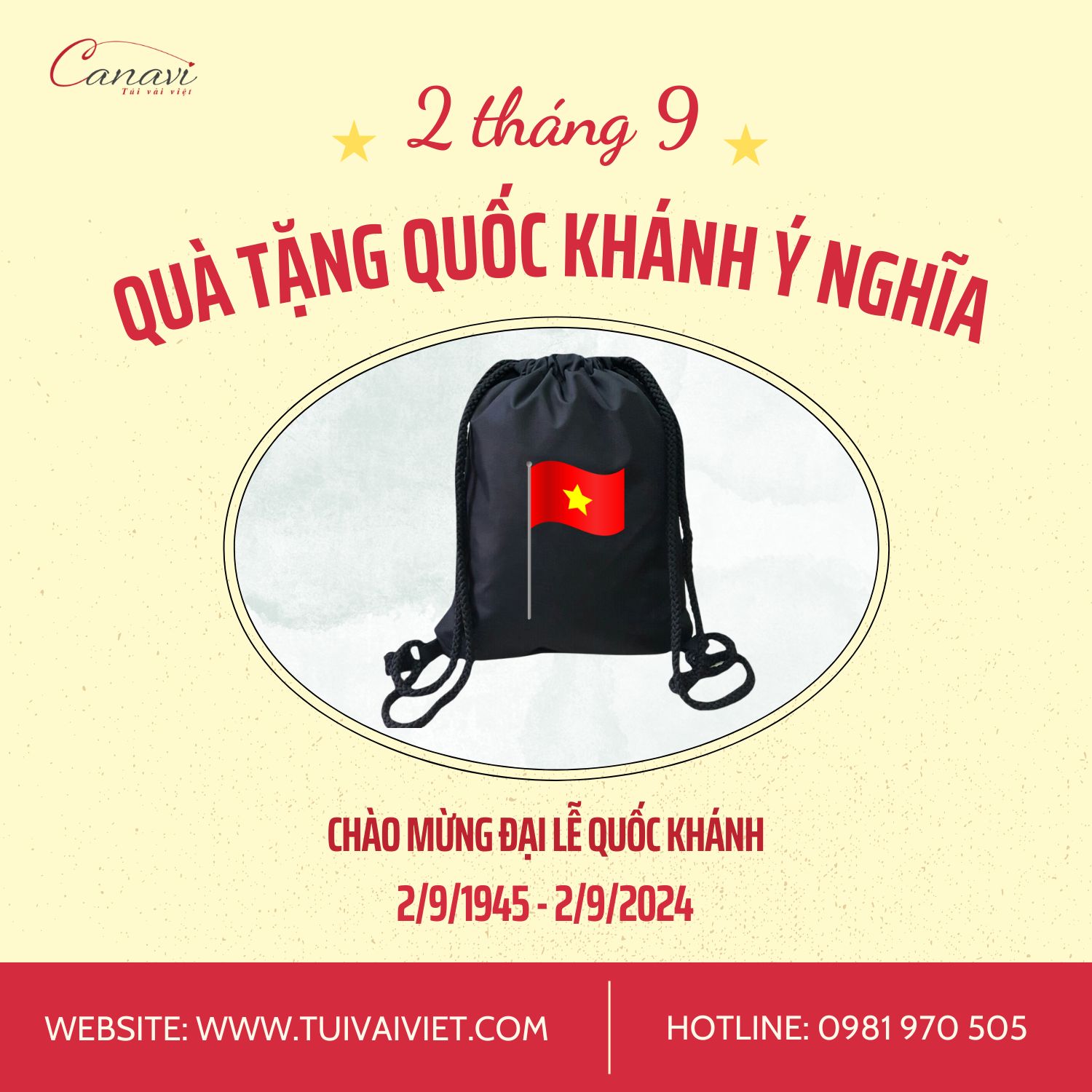 Balo dây rút với họa tiết liên quan đến ngày Quốc khánh