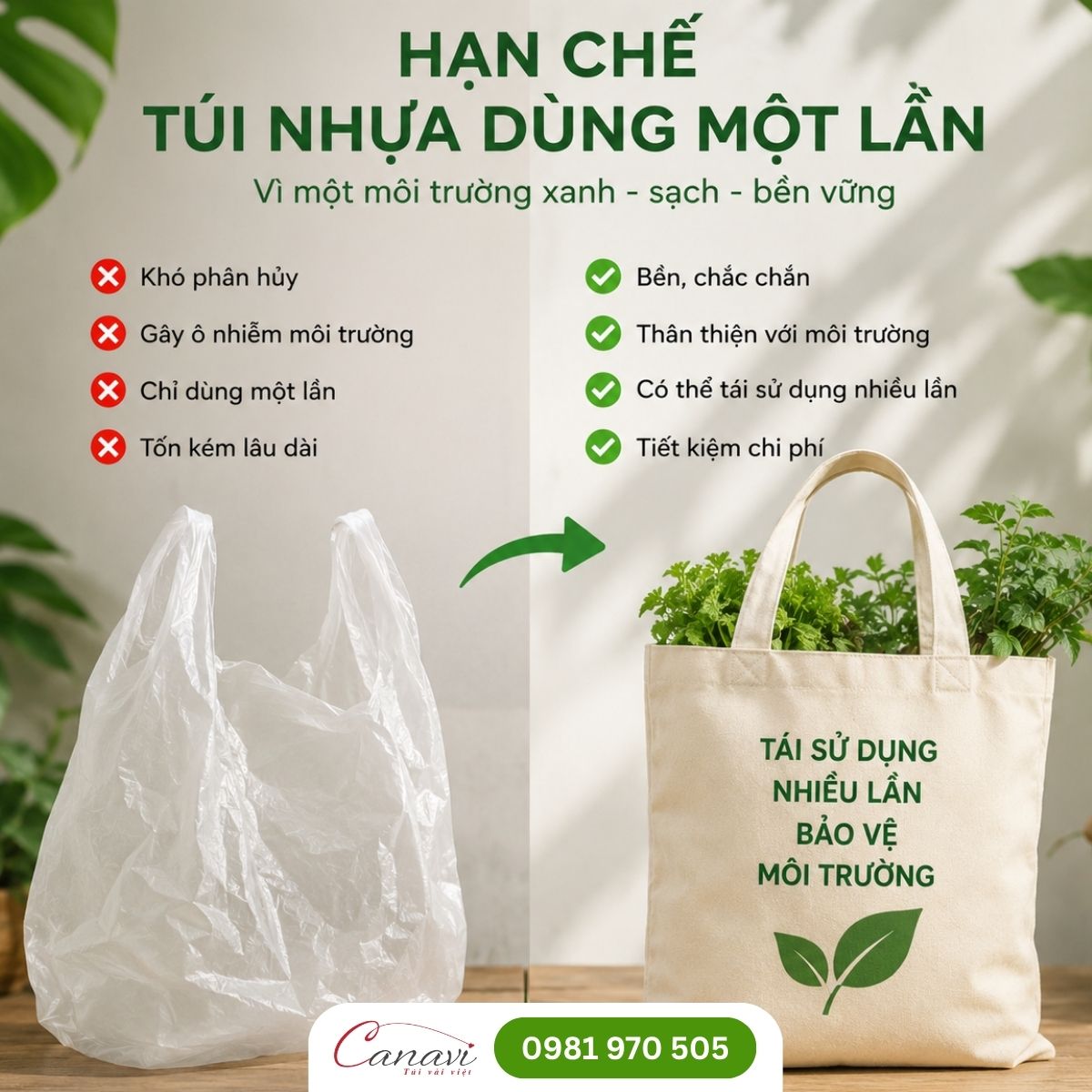 Hạn chế túi nhựa dùng một lần bằng cách sử dụng túi vải