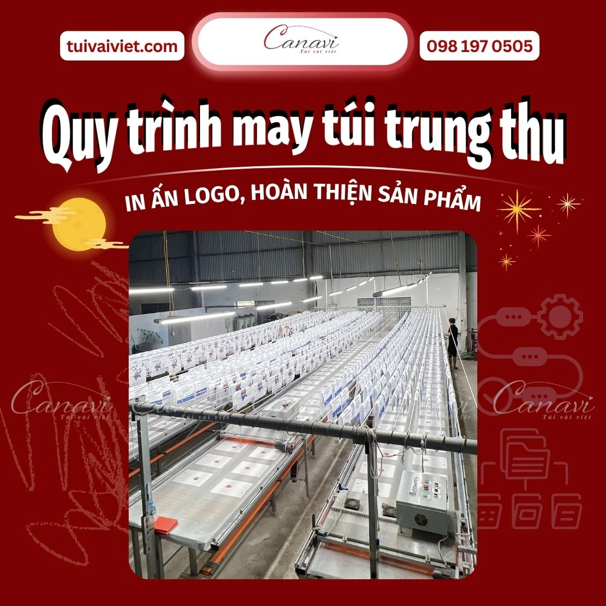 In ấn logo và hoàn thiện sản phẩm túi vải không dệt đựng bánh trung thu