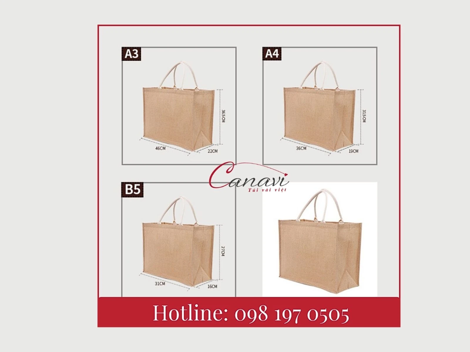 Kích thước thông dụng của túi vải đay