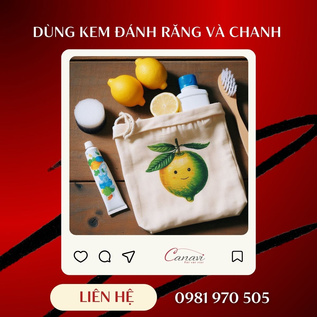 Dùng kem đánh răng và chanh làm sạch túi vải