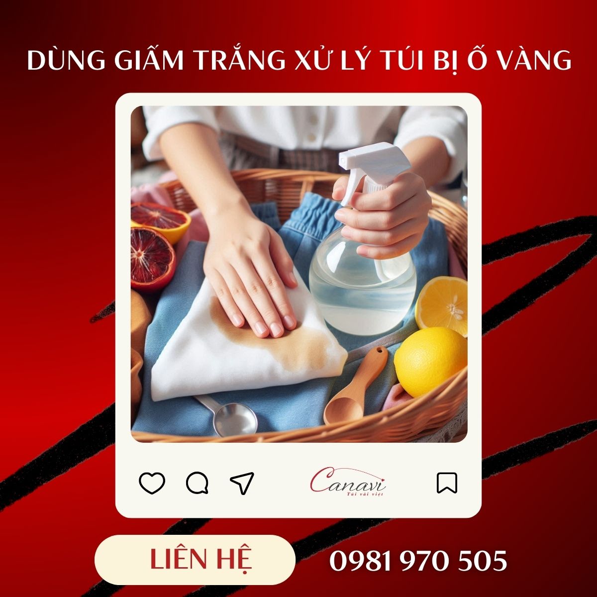 Dùng giấm trắng xử lý túi bị ố vàng trên túi vải