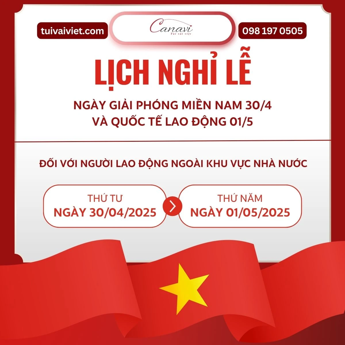 Lịch nghỉ lễ 30/4 đối với người lao động ngoài khu vực nhà nước
