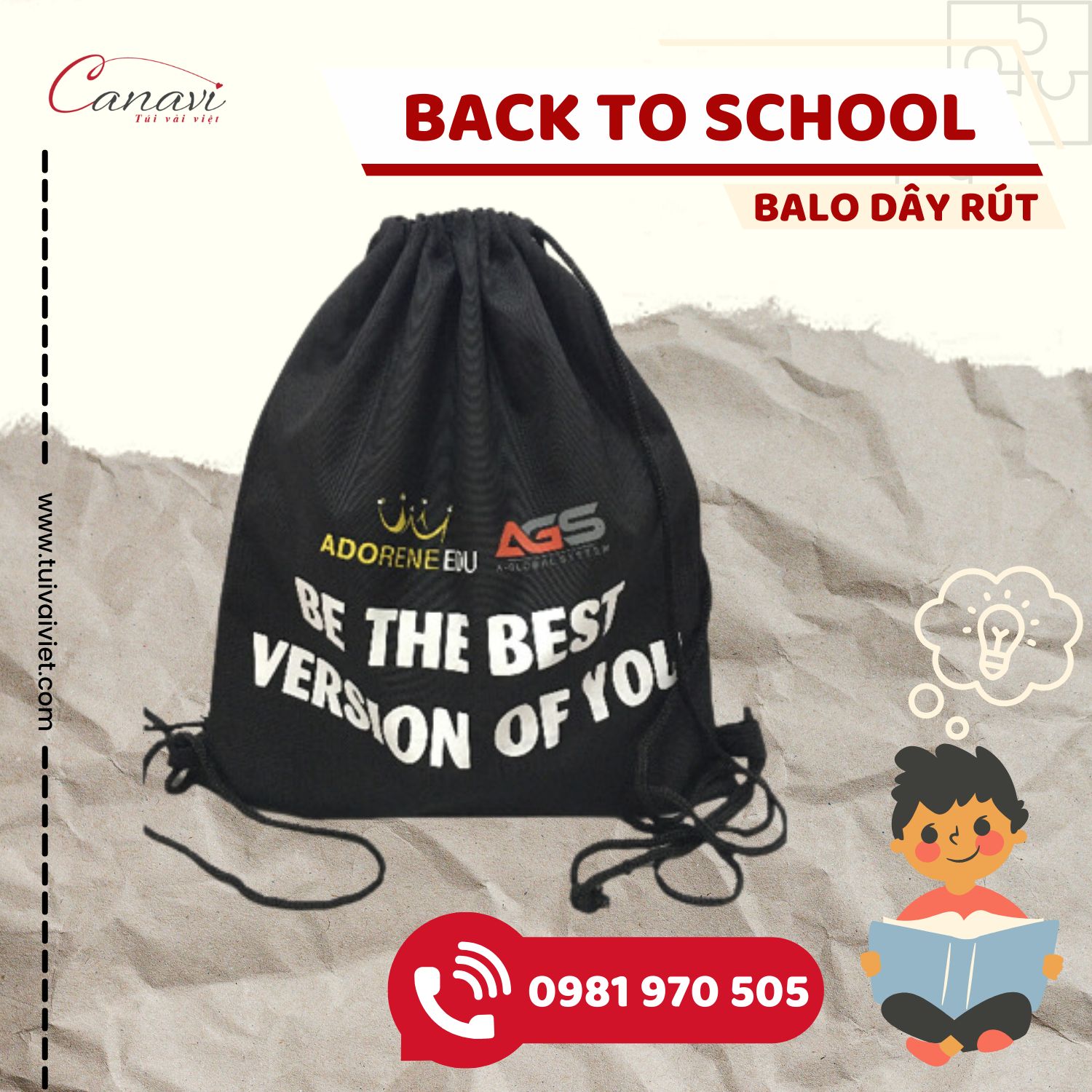 Nạp năng lượng mùa tựu trường cùng balo dây rút Canavi