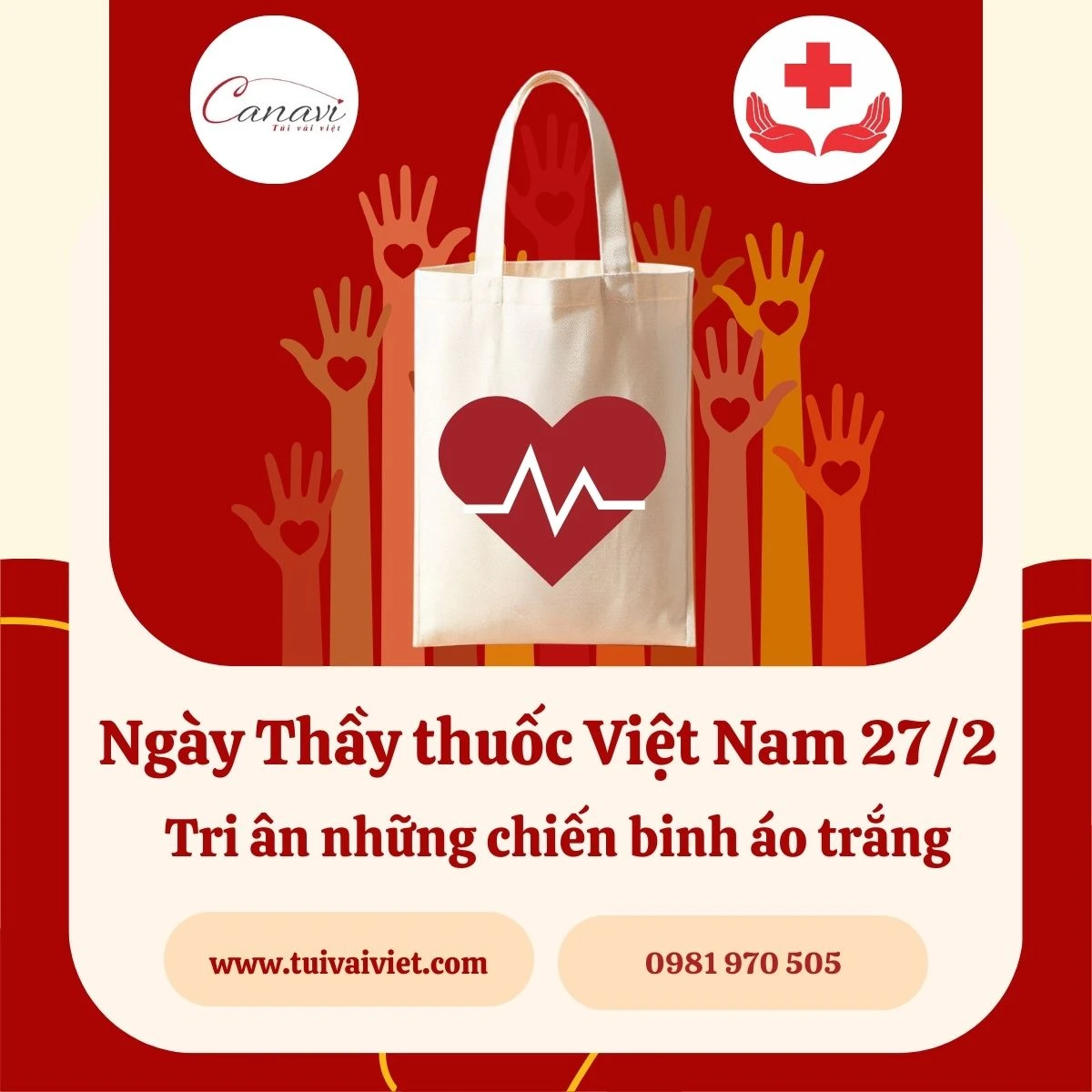 túi vải canvas làm quà tặng nhân ngày 27/2