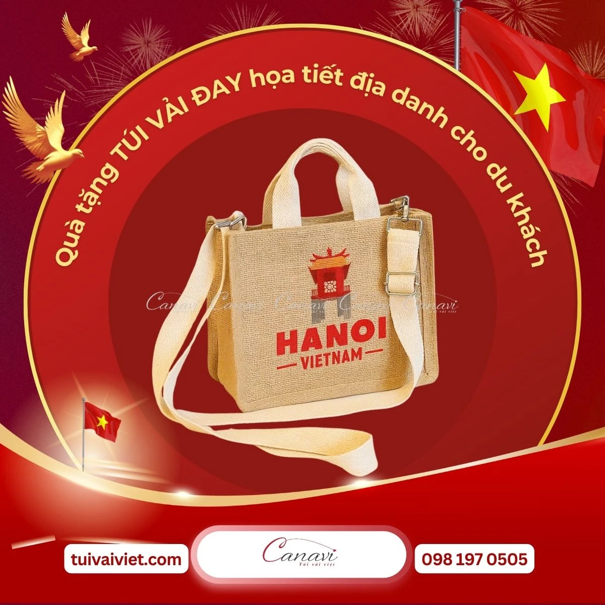 Túi vải đay họa tiết Hà Nội Hồ Gươm, Văn Miếu