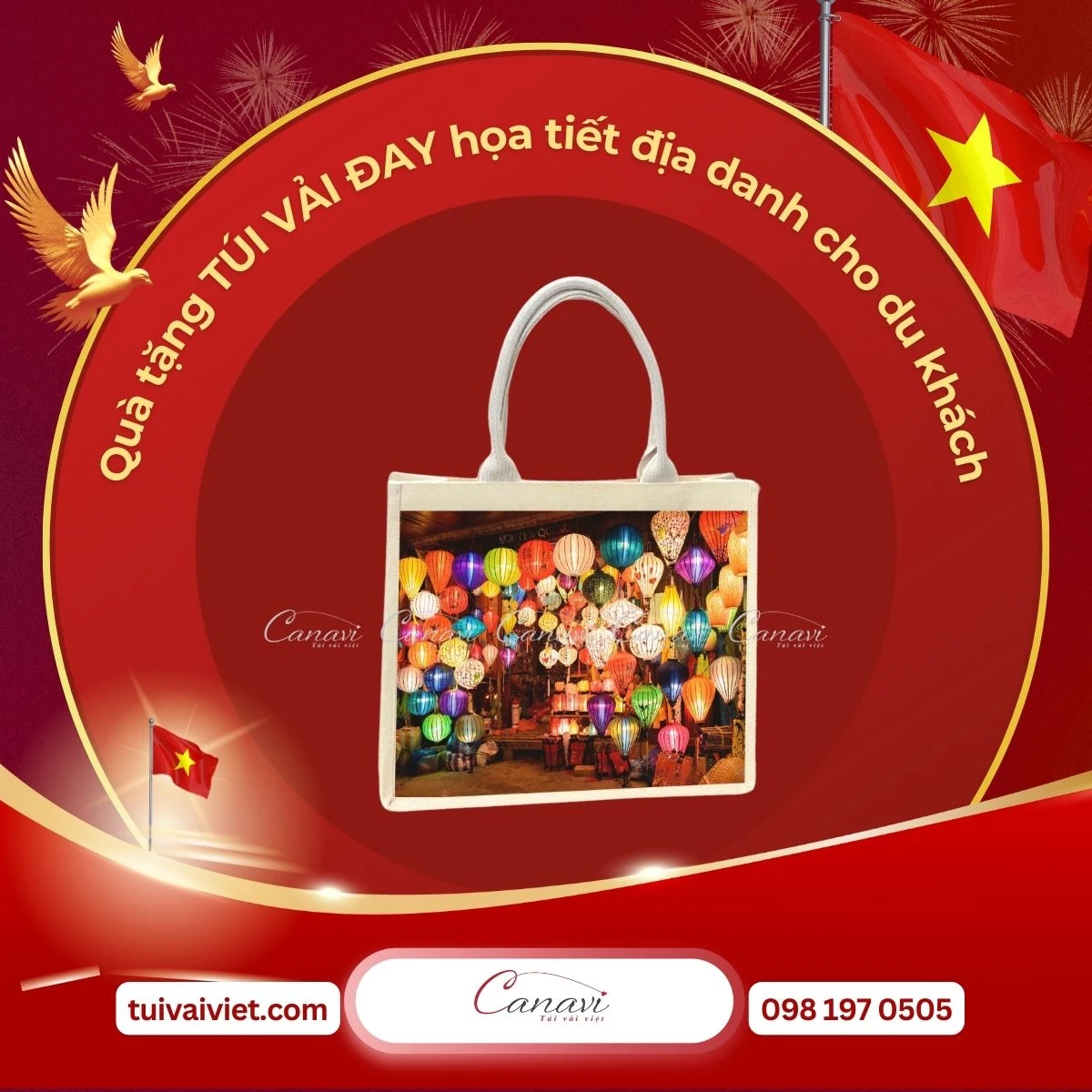 Túi vải đay họa tiết Phố Cổ Đèn Lồng Hội An