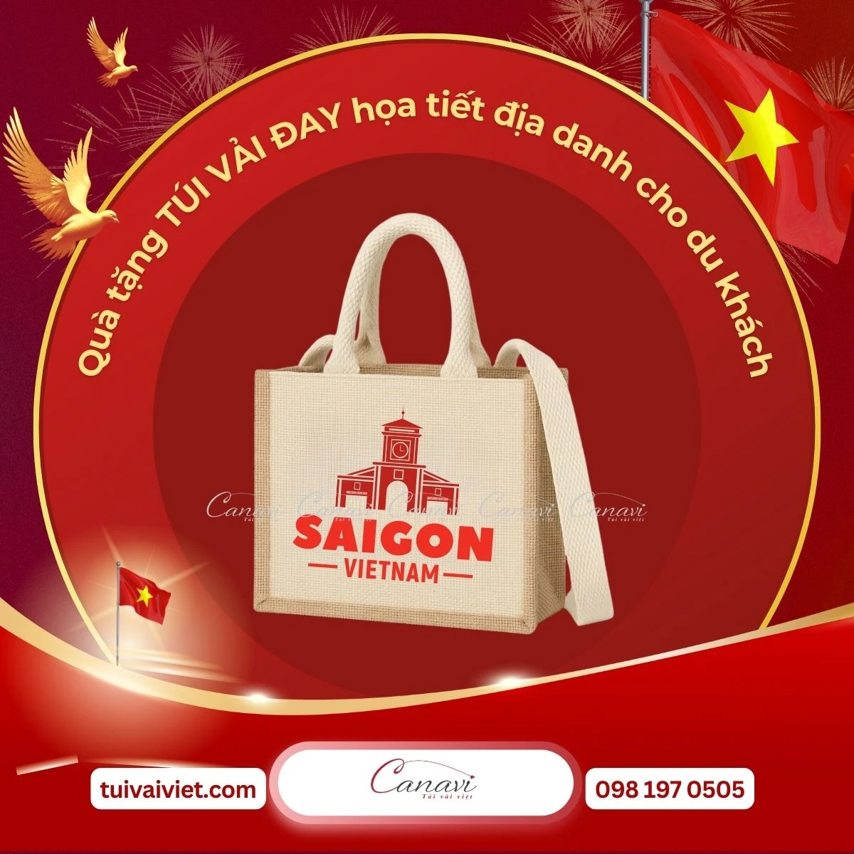 Túi vải đay họa tiết TPHCM Chợ Bến Thành