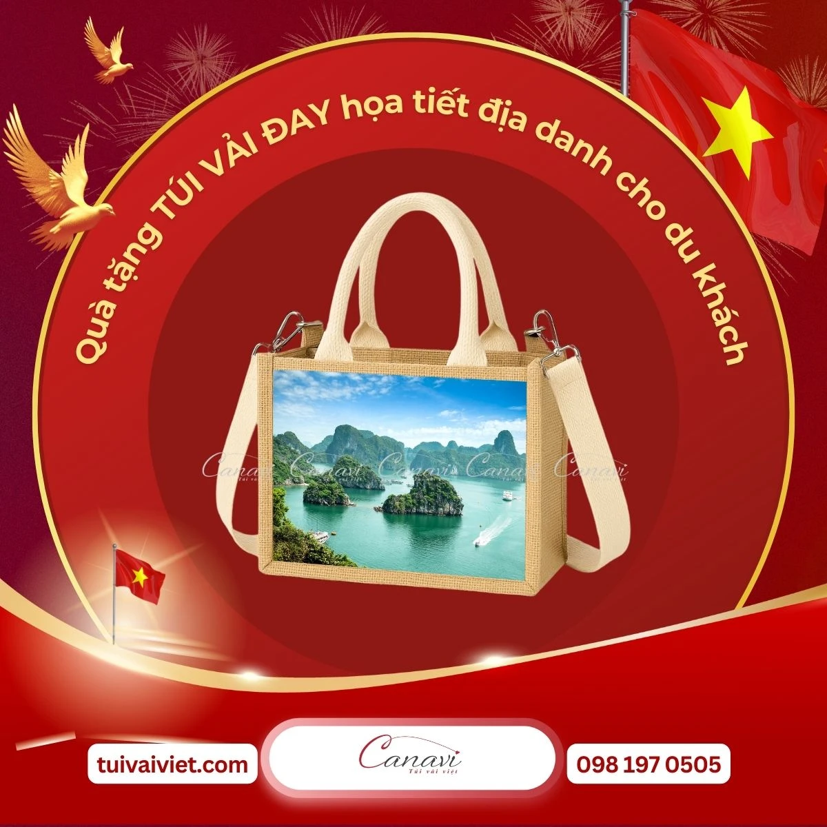 Túi vải đay họa tiết Vịnh Hạ Long