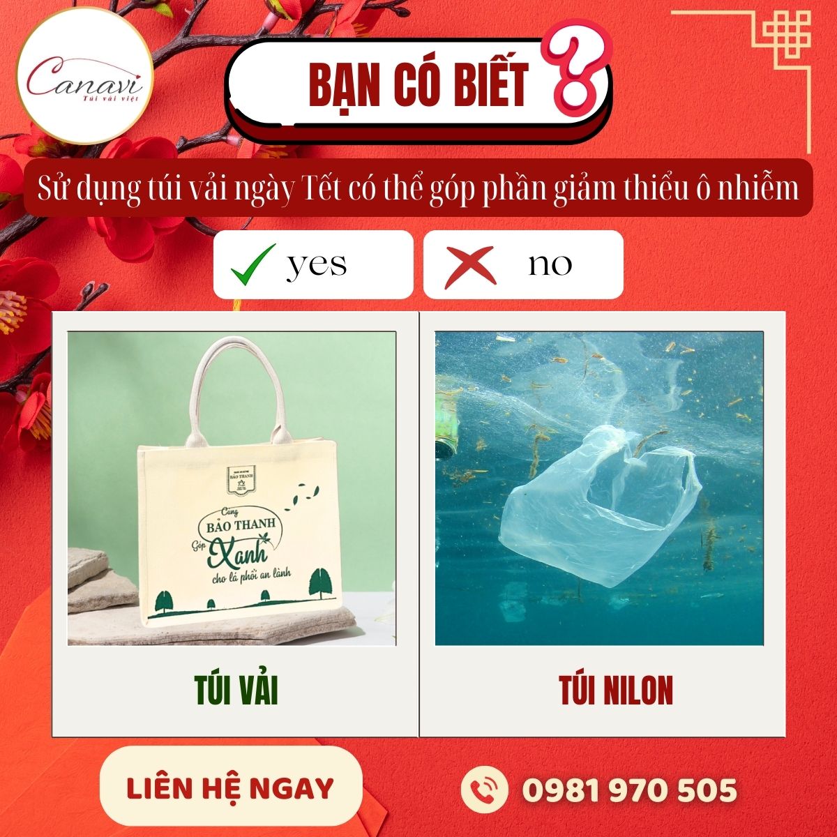 Bạn có biết sử dụng túi vải ngày Tết có thể góp phần giảm thiểu ô nhiễm?