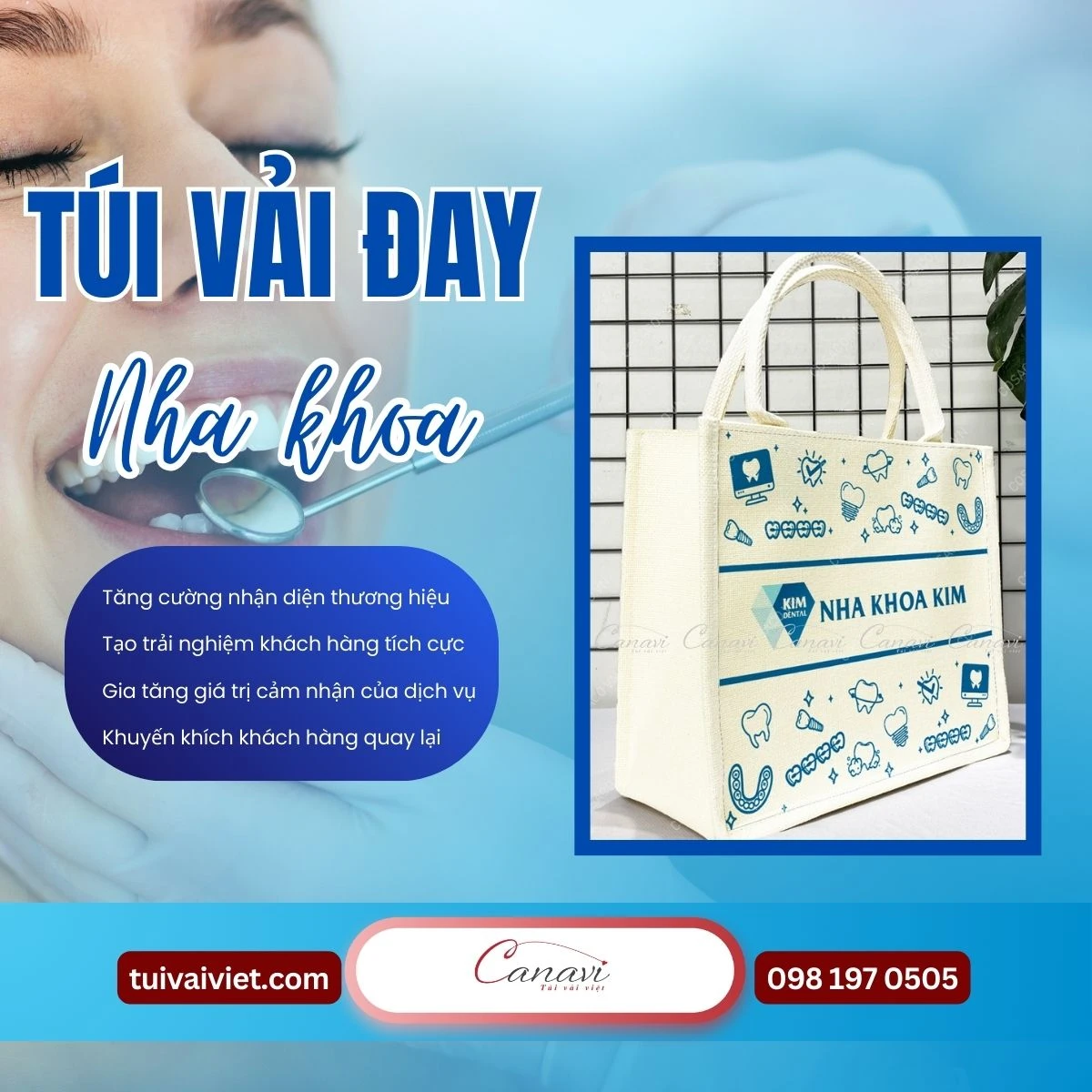 Tác động tích cực của túi vải đay đối với nhận diện thương hiệu nha khoa