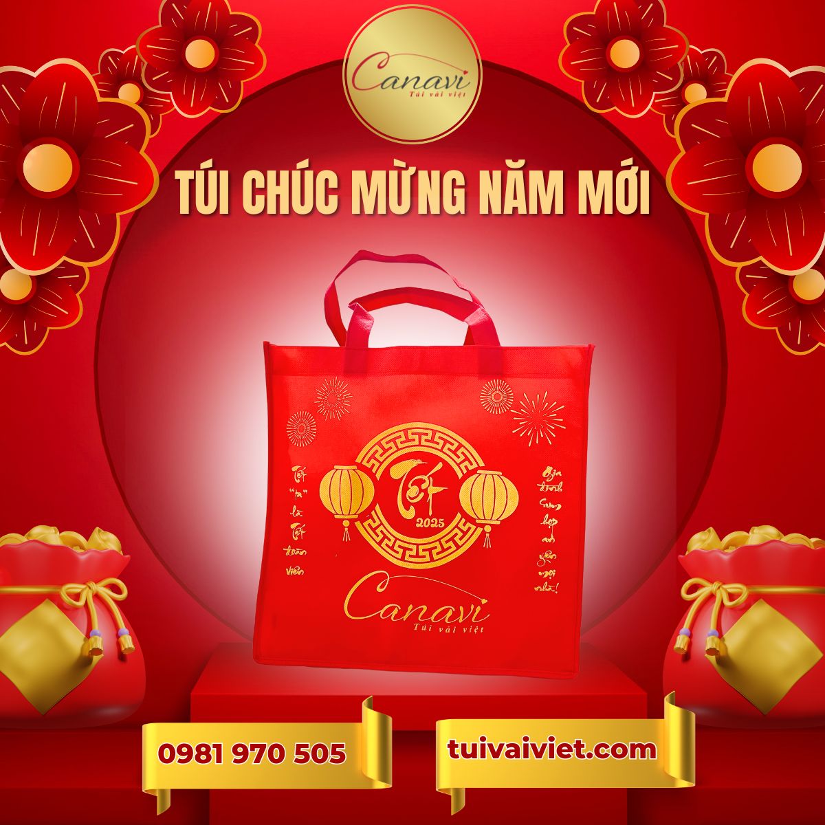 túi vải không dệt chúc mừng năm mới