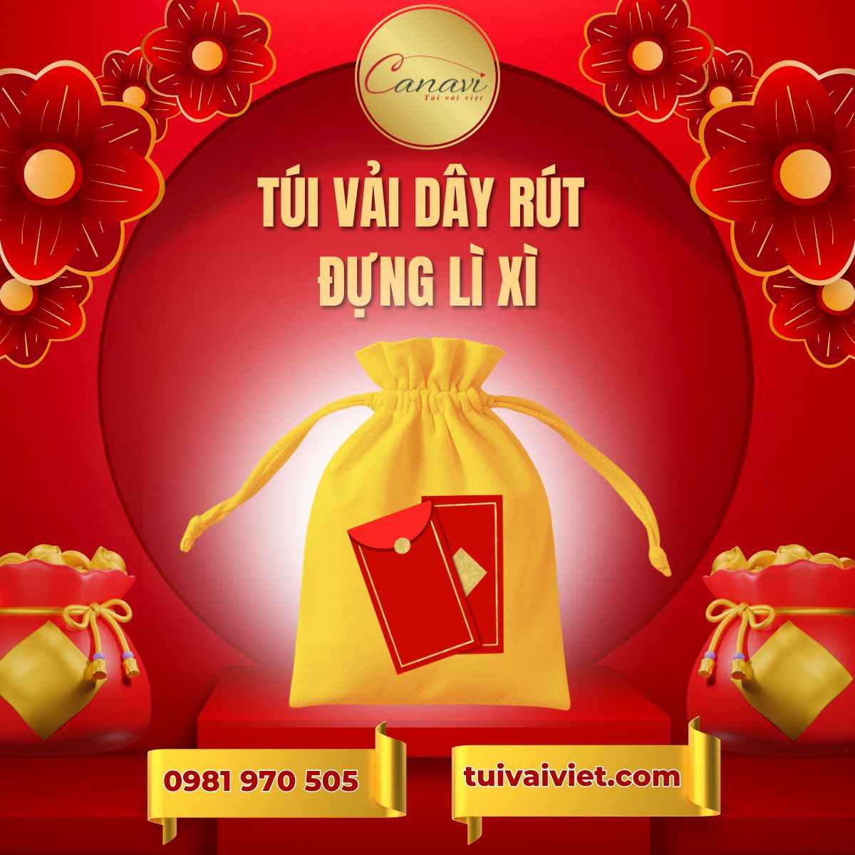 túi vải dây rút đựng bao lì xì