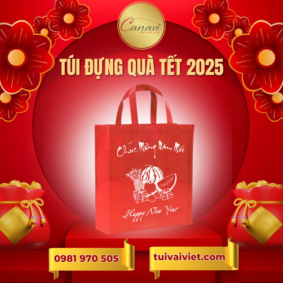 túi vải không dệt chúc mừng năm mới
