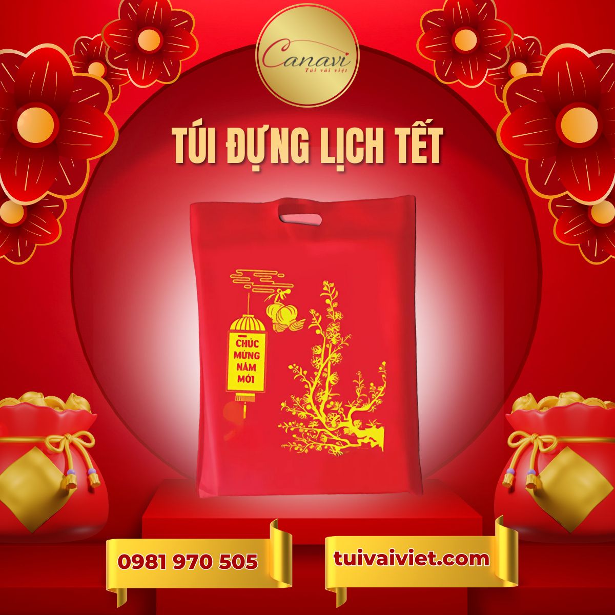 túi vải đựng lịch tết