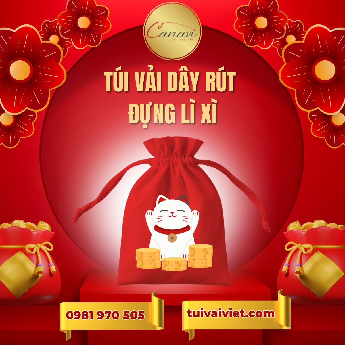 túi vải dây rút đựng bao lì xì