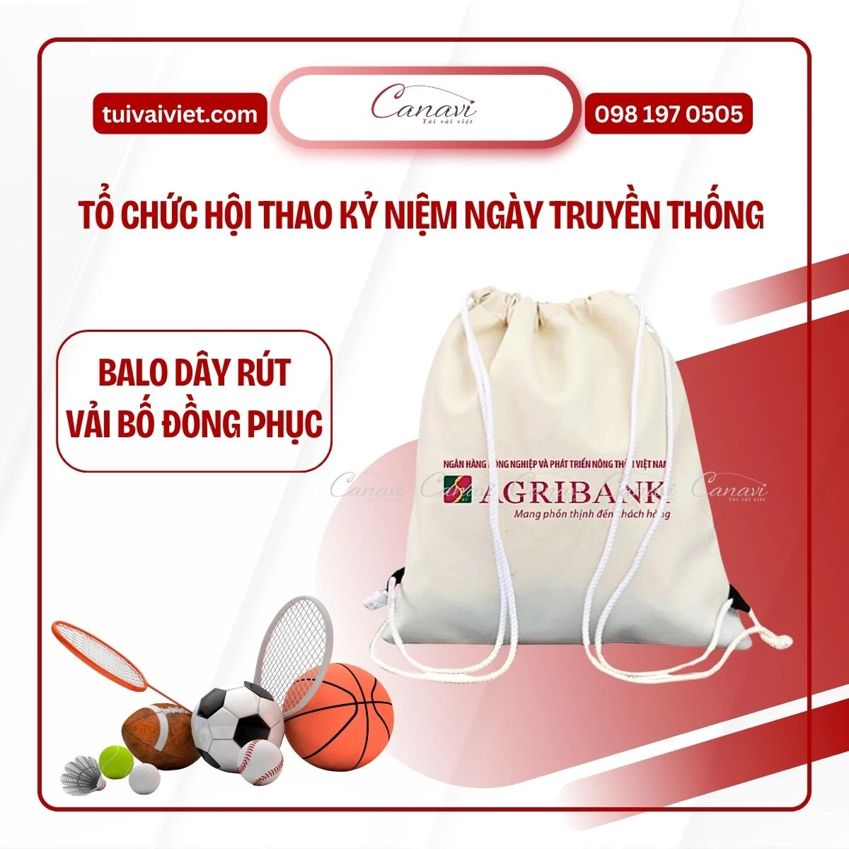 Túi vải bố dạng balo dây rút tiện lợi