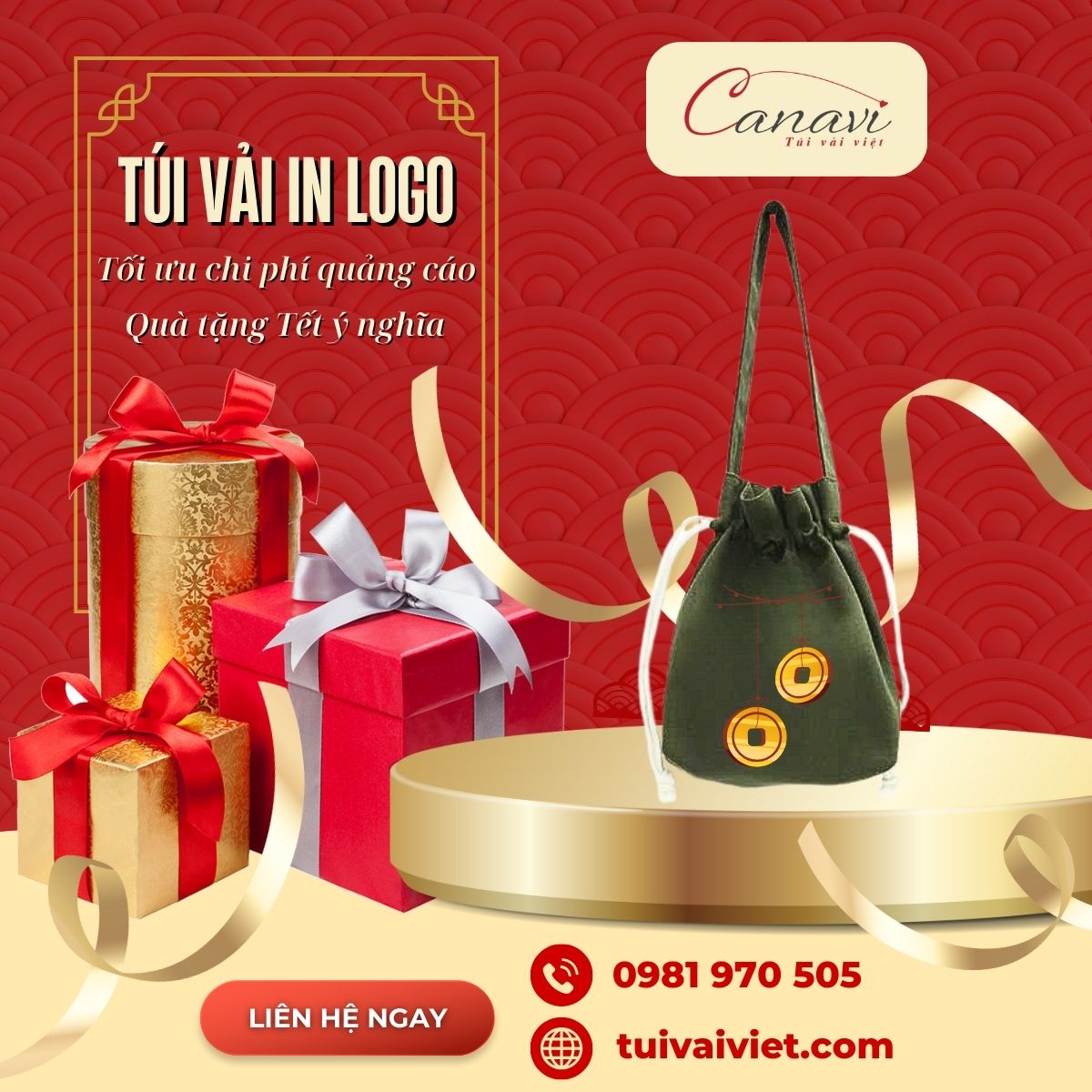 Túi vải dây rút - túi vải quà tặng tết