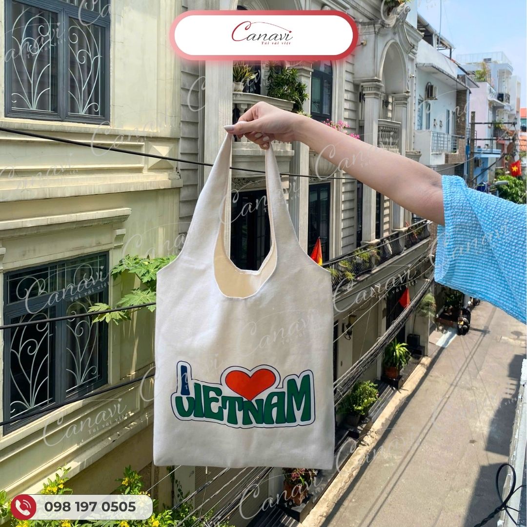 (Hình ảnh túi vải bố tay nải I Love VietNam)