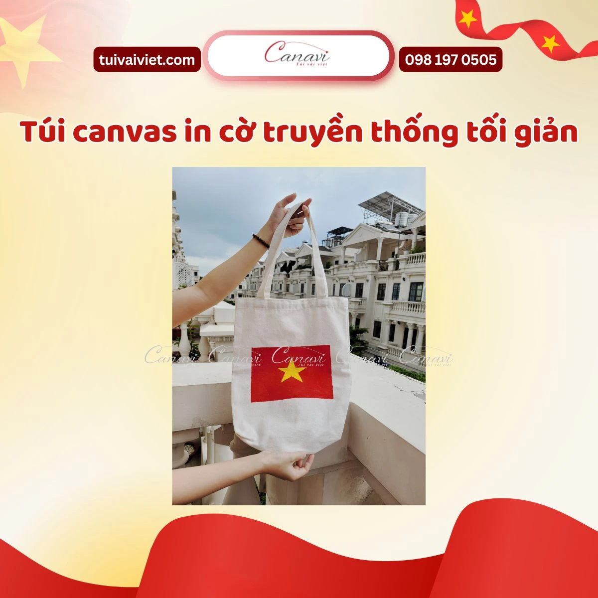 Túi canvas in cờ truyền thống tối giản
